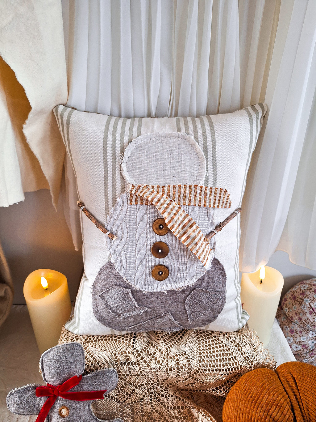 Coussin Bonhomme de Neige Rustique⛄