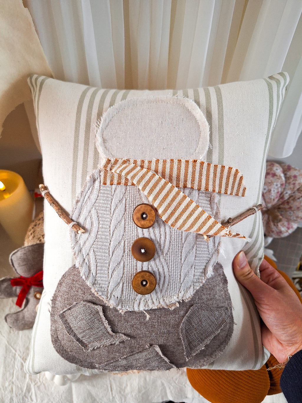 Coussin Bonhomme de Neige Rustique⛄